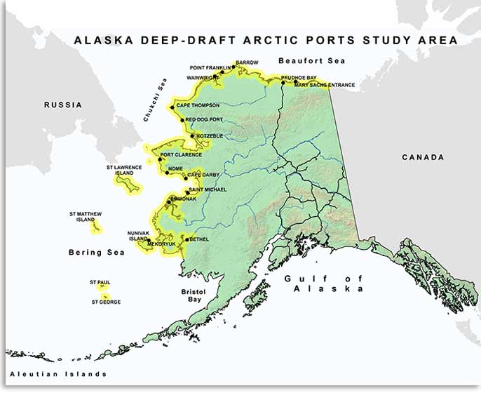 Port Study area Kuskokwim River north to Canadian border and including all the Bering Sea islands